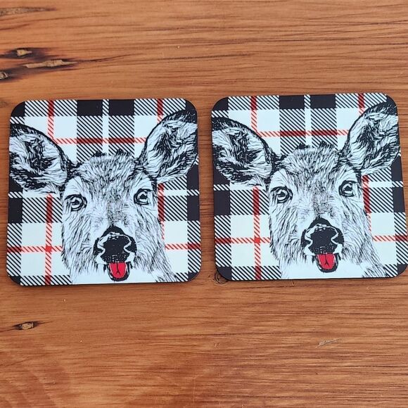 NWT Deer Coasters (set)Gift Under $25 Table Bar Lakehouse Cottage Rustic Country - Picture 1 of 4